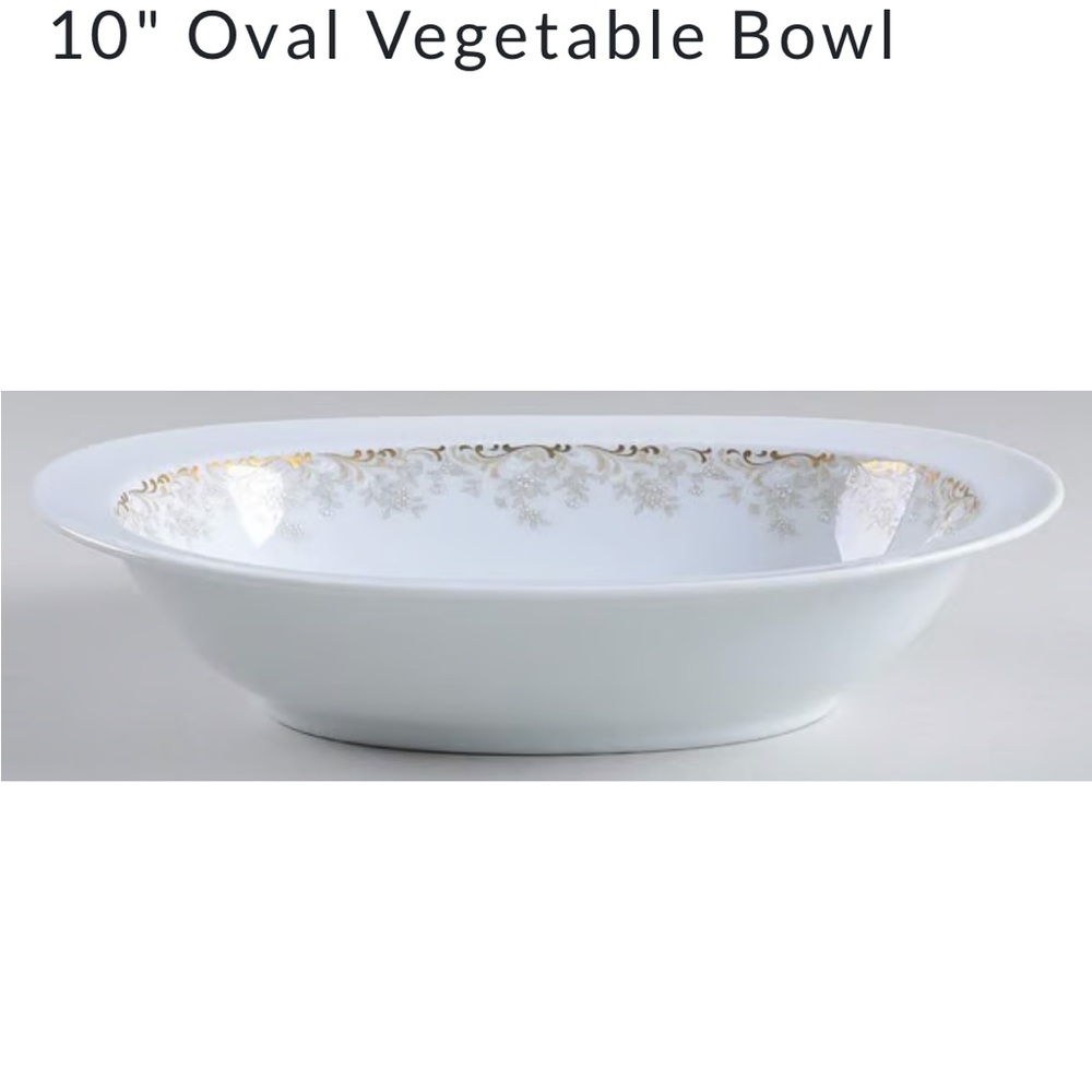 Noritake Aubusson‎ 10” Oval Vegetable Serving Bowl Gold Scrolls Discontinued